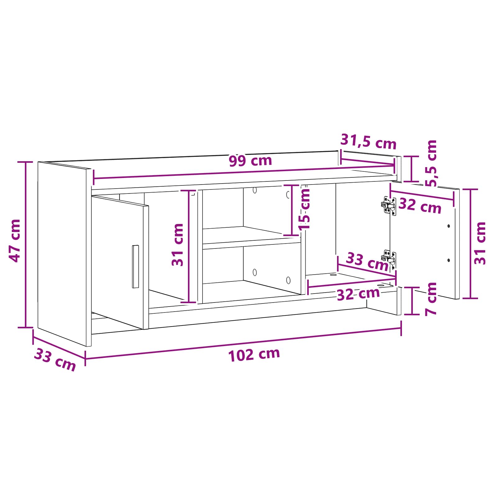 TV ormar 102 x 33 x 47 cm Siva Sonoma Konstruirano drvo