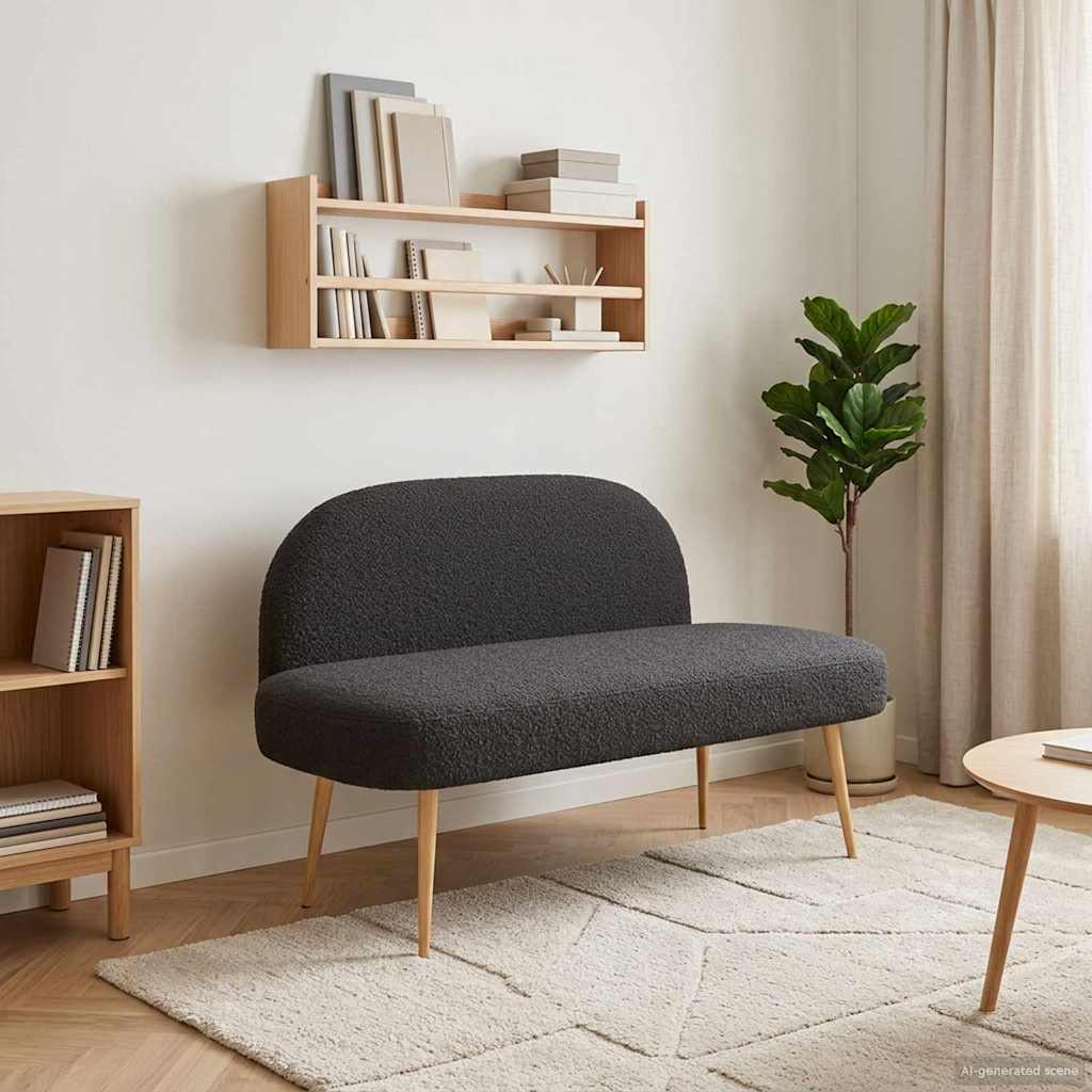 Oblikovana klupa s naslonjačem Crna 110 x 60 x 76 cm Bouclé