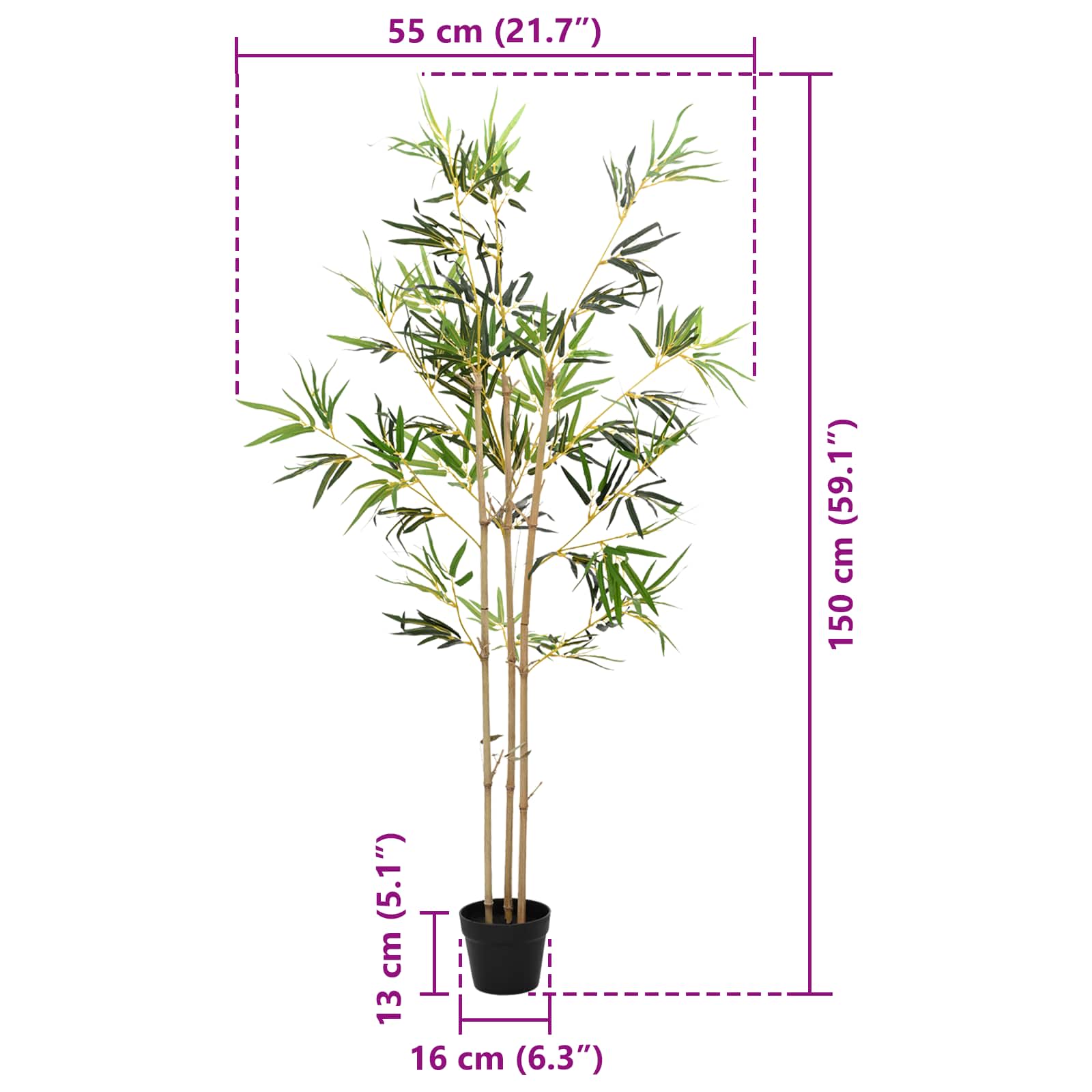 Umjetno bambusovo drvo Zelena 55 x 16 x 150 cm Tkanina i bambus
