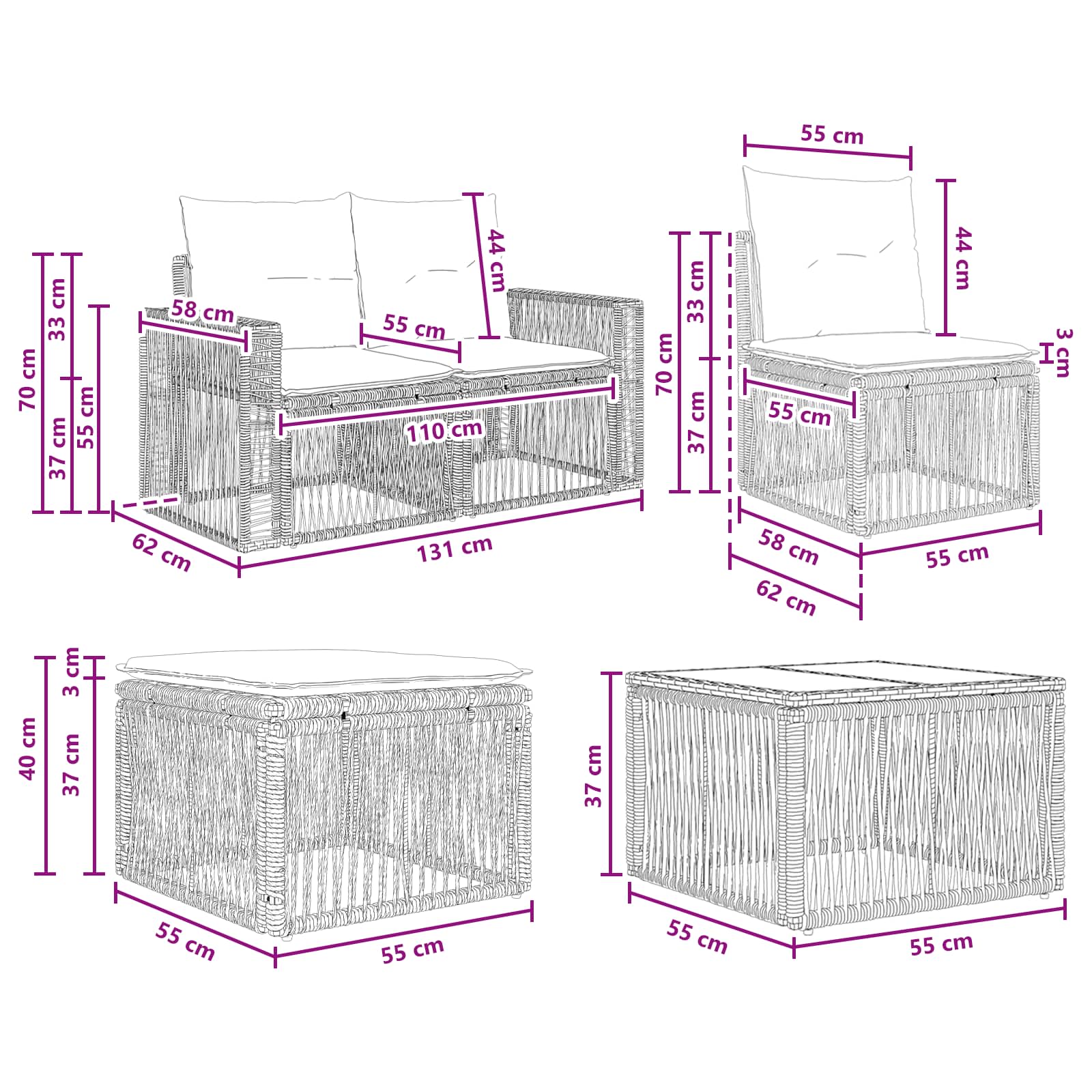 Sjedeća garnitura za vrt 10 pcs Bež i krem bijela poliratan