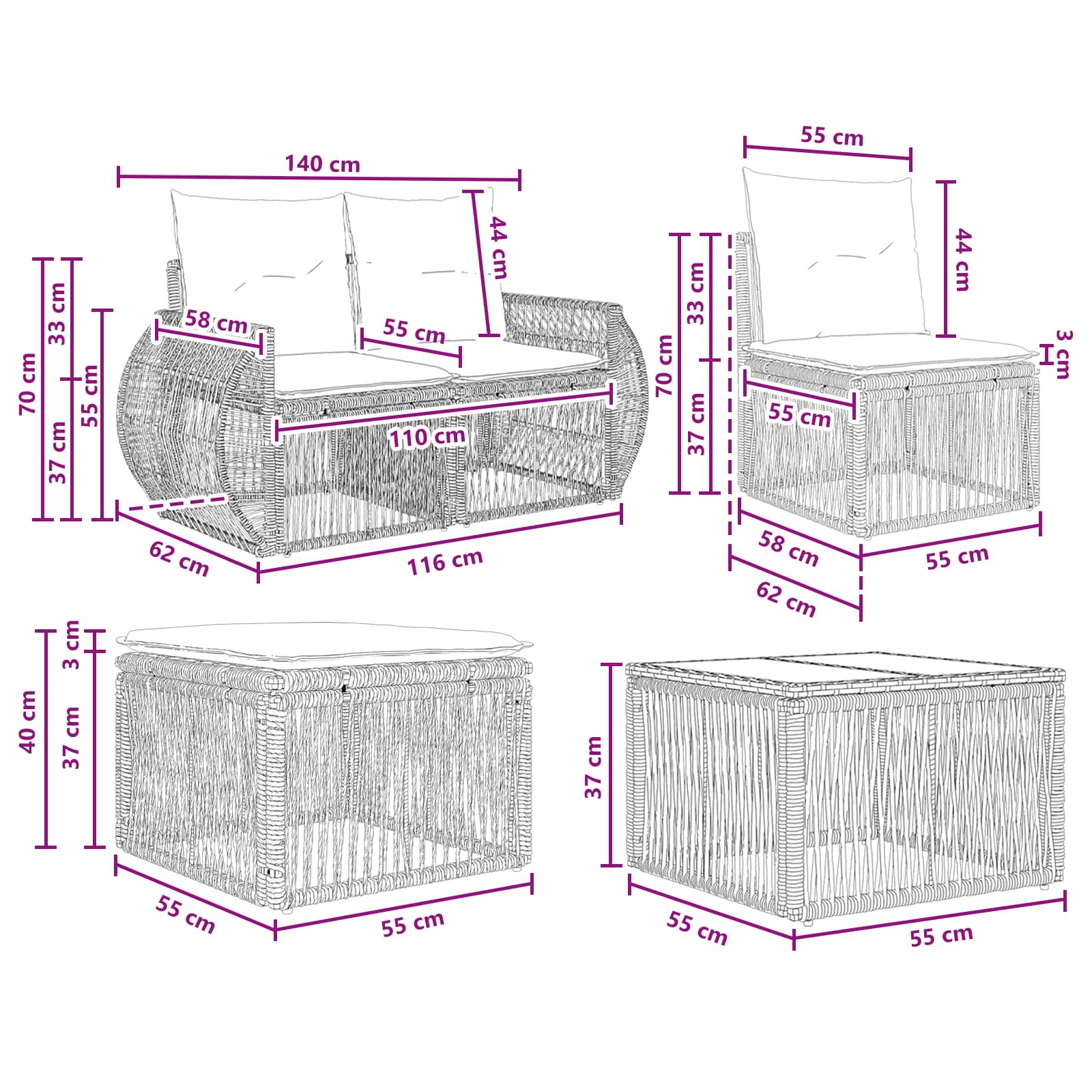 Sjedeća garnitura za vrt 6 pcs Bež i krem bijela poliratan