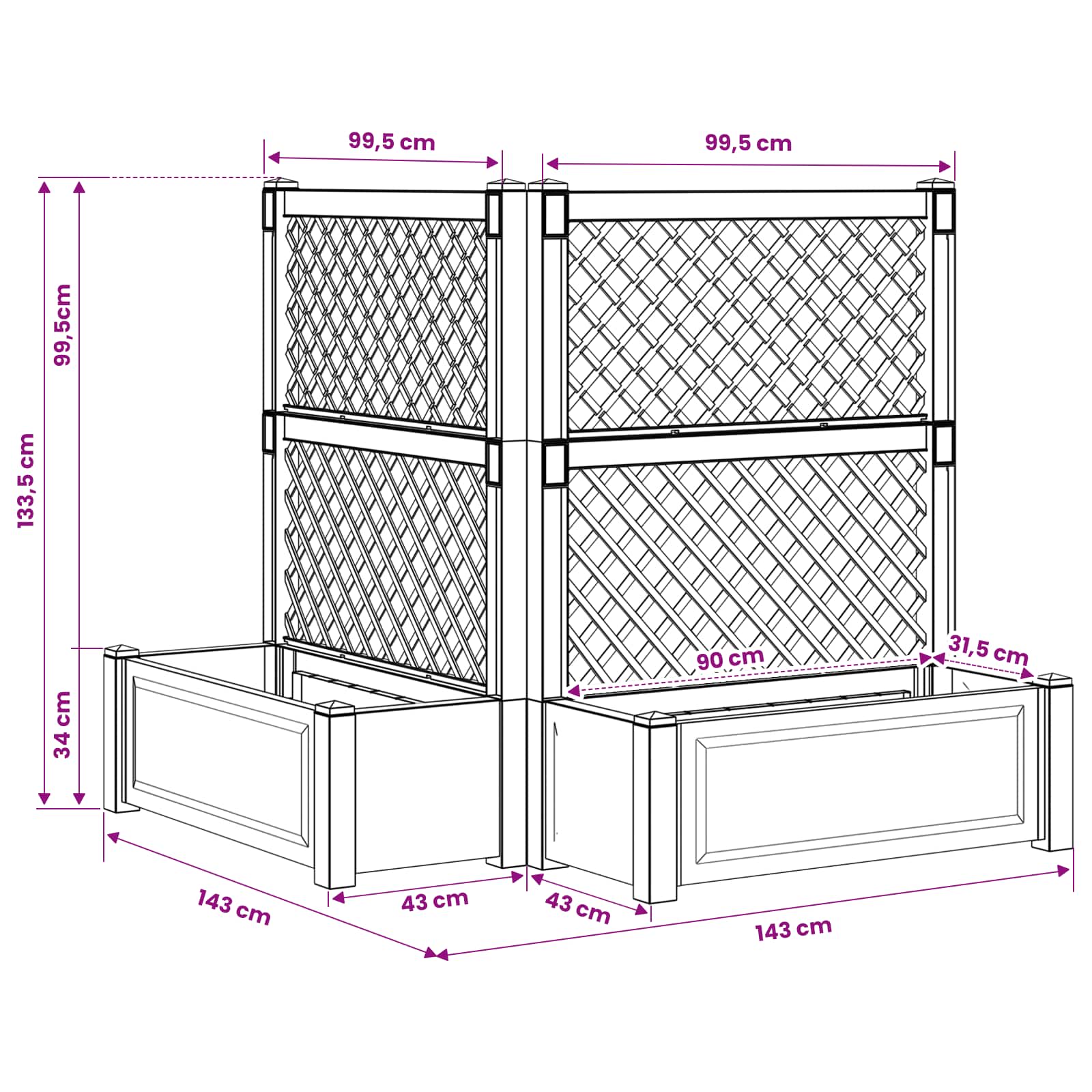 Velika s osvrtom 2 pcs Antracit 143 x 143 x 133,5 cm PP