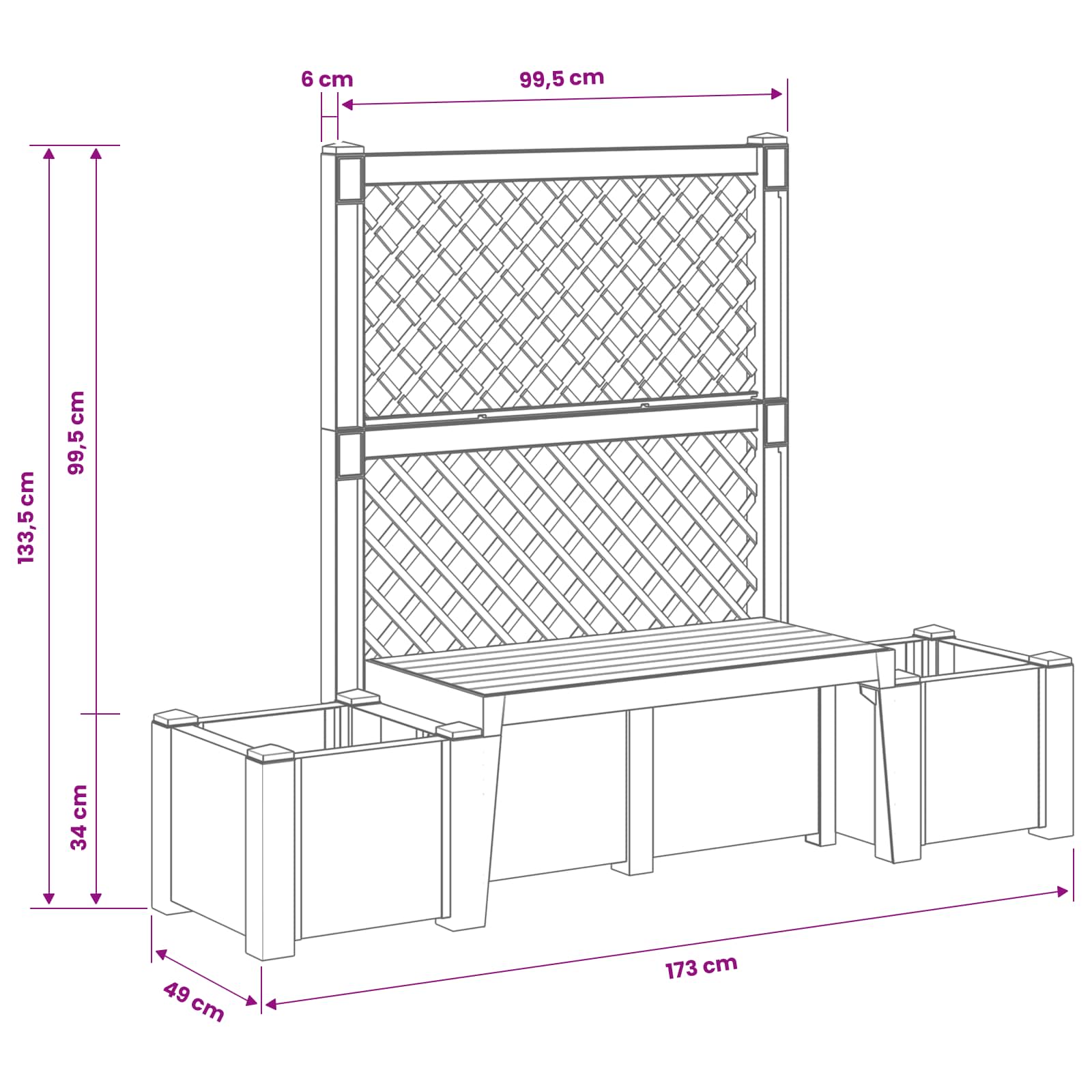 Vrtna klupa Kopenhagen Antracit 173 x 49 x 135,5 cm PP