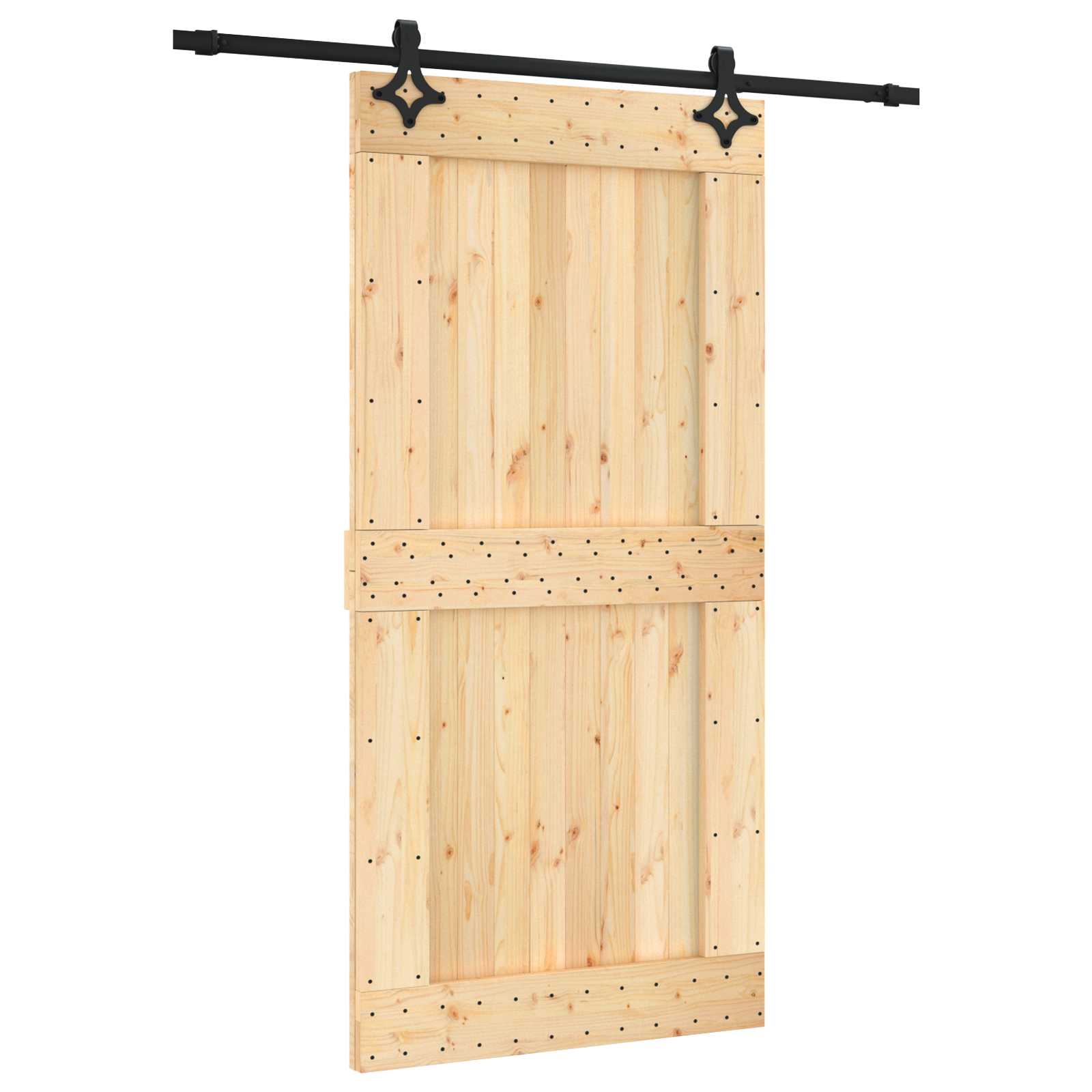 Klizna vrata Prirodna i crna 100 x 210 cm Čvrsta borovina