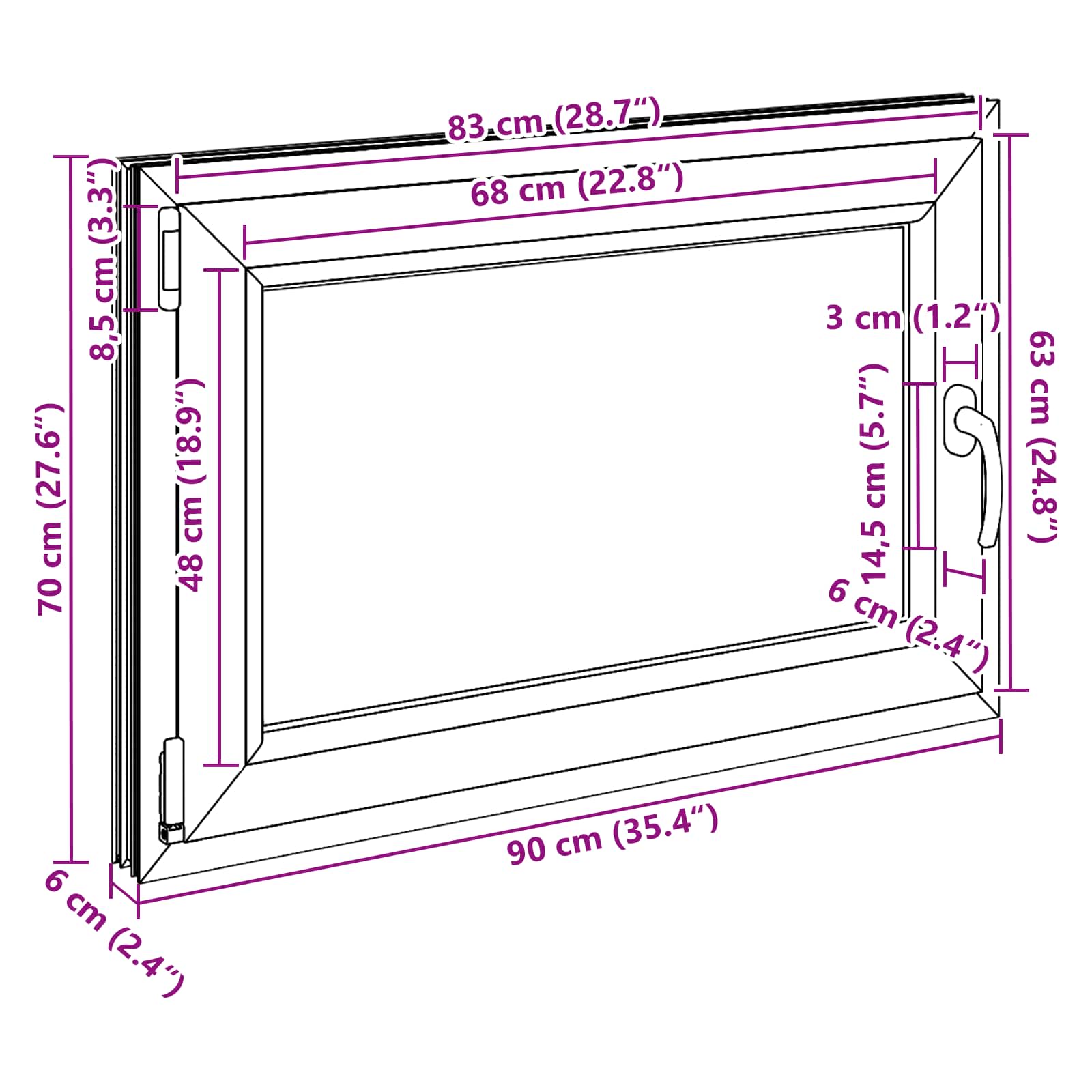Prozor za podrum RISOR 90 x 70 cm PVC i staklo Bijela