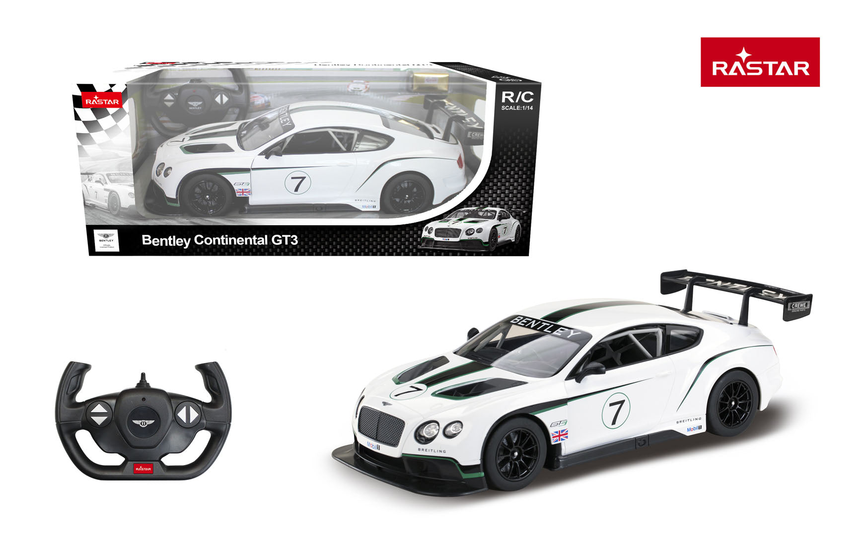R/C Car 1:14 Bentley Continental GT3 White RASTAR