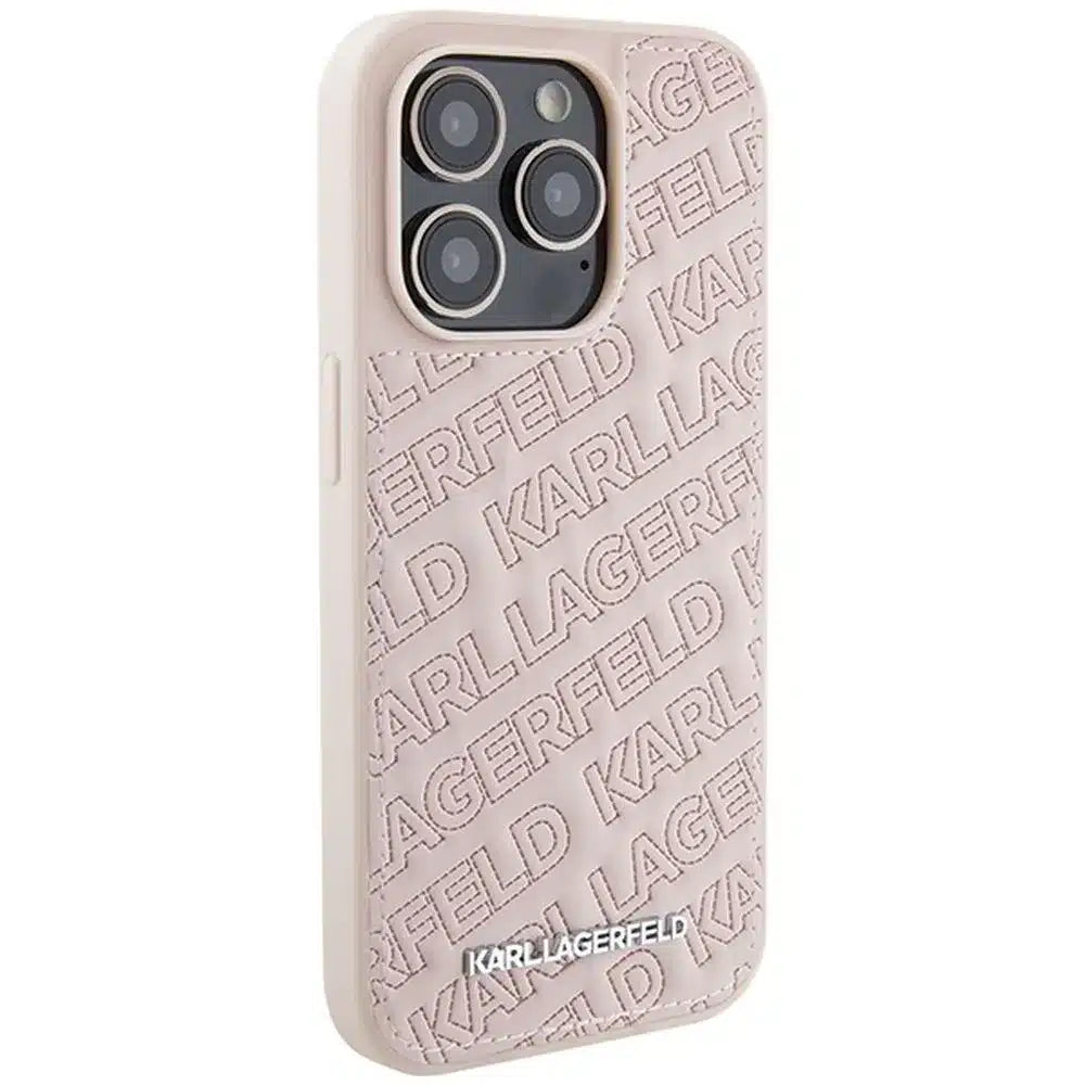Originalna torbica KARL LAGERFELD Hardcase KLHCP15LPQKPMP za iPhone 15 Pro (prošiveni uzorak / roza)