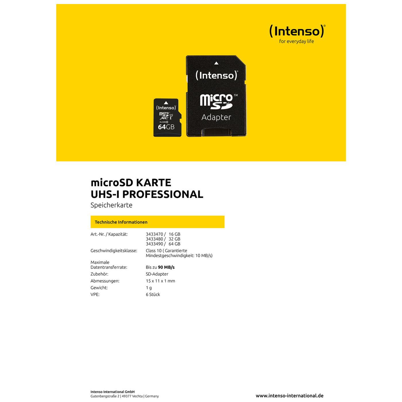 (Intenso) Micro SDHC/SDXC kartica 64GB Class 10, UHS-I +adapter, Pro - MicroSD 64GB Class10 UHS-I Pro