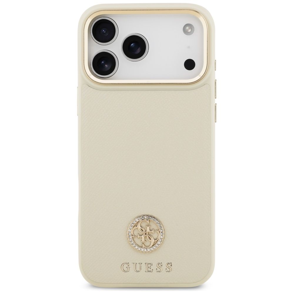 GUESS maskica za iPhone 17 Pro Max kompatibilna s MagSafe (PU s logom od zrnaste strass tkanine) bež