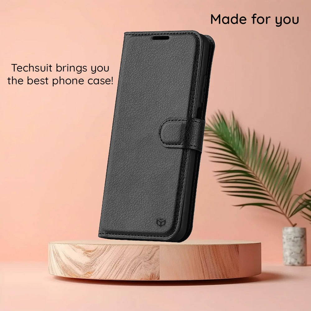 Techsuit Leather Folio preklopna maska za Honor 200 Pro – crna