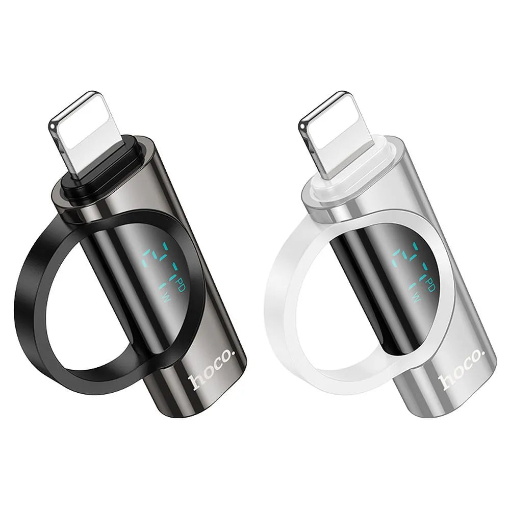 HOCO Lightning (muški) na Type-C (ženski) adapter sa zaslonom 2.4A 27W UA32B srebrni