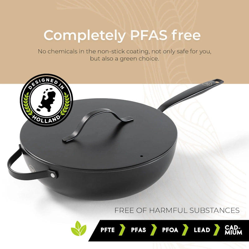 BE Living Wok tava s poklopcem Essential Black 30 cm