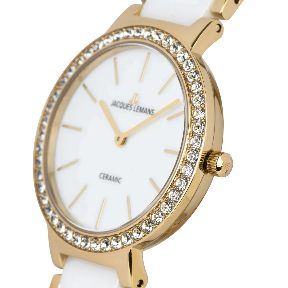 RUČNI SAT J.LEMANS 50 - Brojčanik bijela, remen bijela, kućište zlatna (7D)