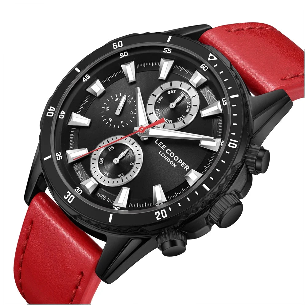 RUČNI SAT LEE COOPER 8004 - Brojčanik crna, remen crvena, kućište crna, boja crna