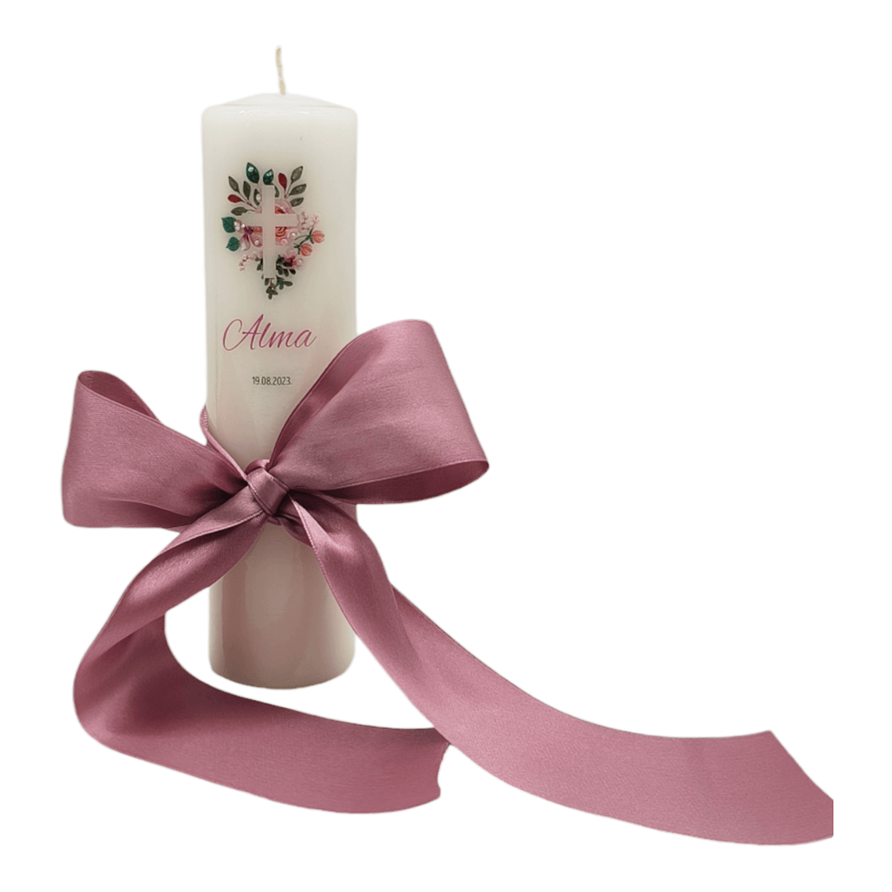 Personalizirana krsna svijeća - roza  Š189