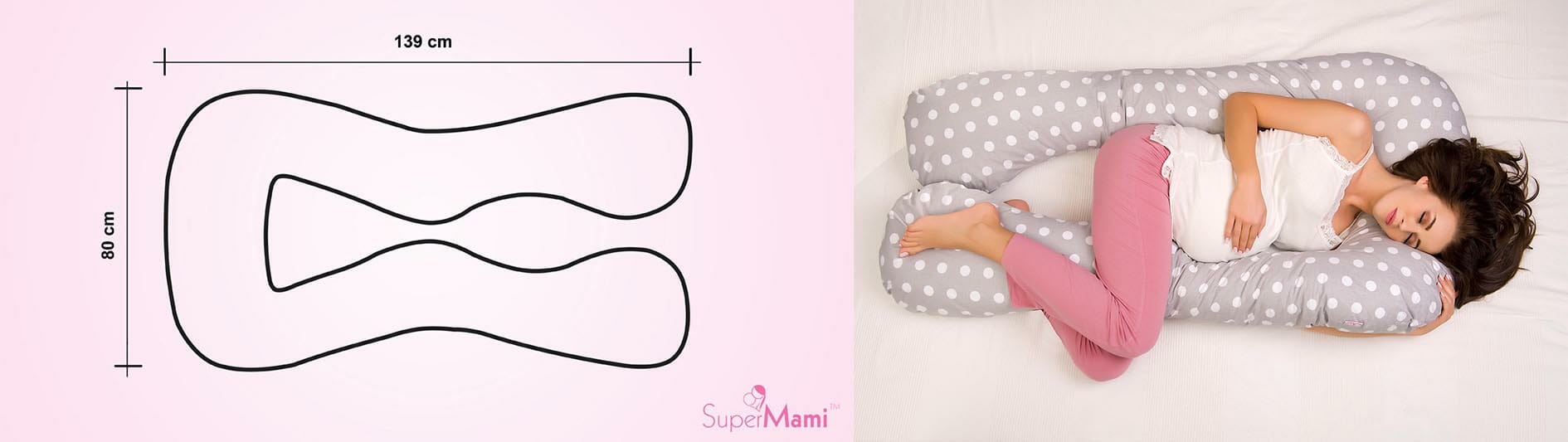 SuperMami Jastuk za dojenje tip C, boja 137, sivi s oblacima