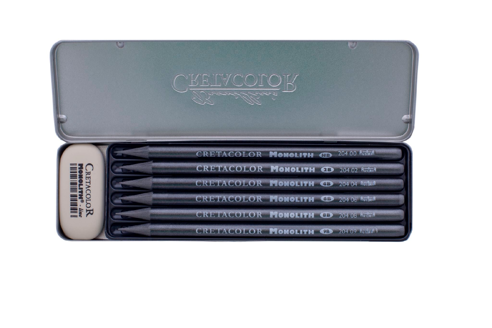 Umjetnički set Cretacolor monolith pocket 7/1 (monolitni grafit 2H,HB,4B,6B,8B,9B i gumica)