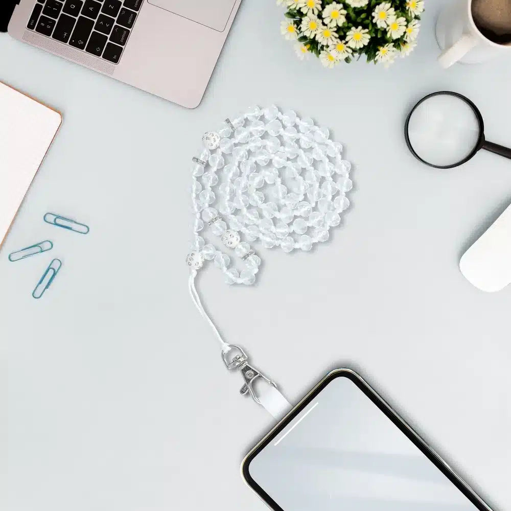 Privjesak za telefon CRYSTAL DIAMOND / dužina kabla 74cm (37cm u omči) / oko vrata bijeli