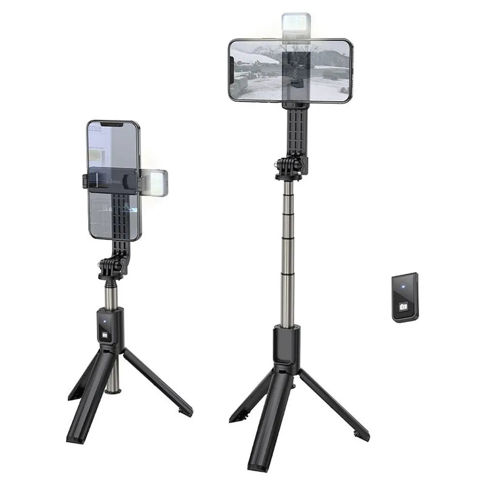 HOCO alumínium selfie bot LED világítással és Bluetooth távirányítóval K15 fekete