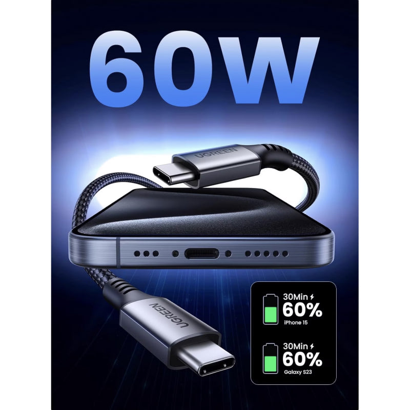UGREEN US567 USB-C na USB-C kabel 60W 3A 1m sivi