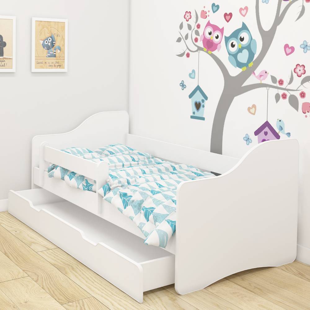 Dječji krevet ACMA III bez motiva, bočna bijela + ladica 180x80 cm