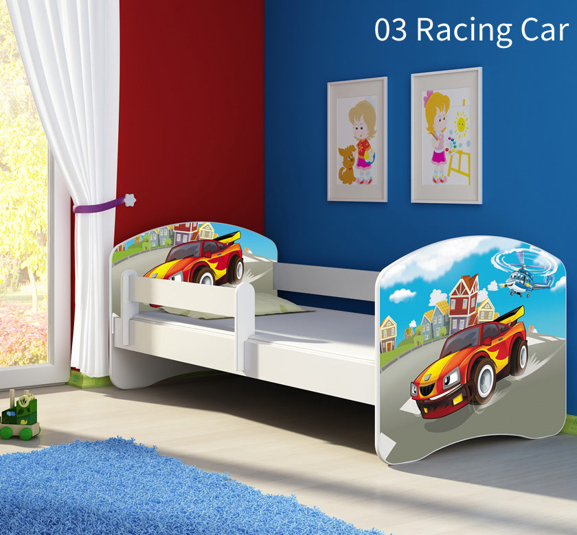 Dječji krevet ACMA s motivom, bočna bijela 140x70 cm 03 Racing Car