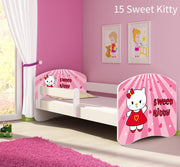 Dječji krevet ACMA s motivom, bočna bijela 140x70 cm 15 Sweet Kitty
