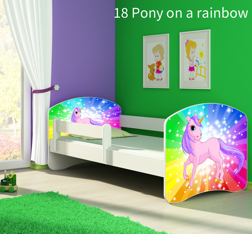 Dječji krevet ACMA s motivom, bočna bijela 180x80 cm 18 Pony on a rainbow