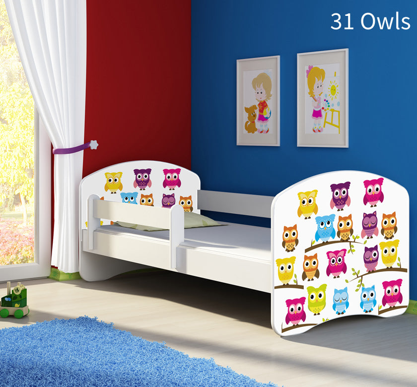 Dječji krevet ACMA s motivom, bočna bijela 140x70 cm 31 Owls