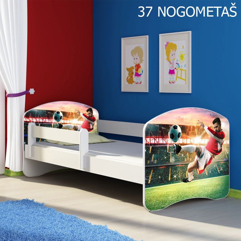 Dječji krevet ACMA s motivom, bočna bijela 140x70 cm 37 Nogometaš