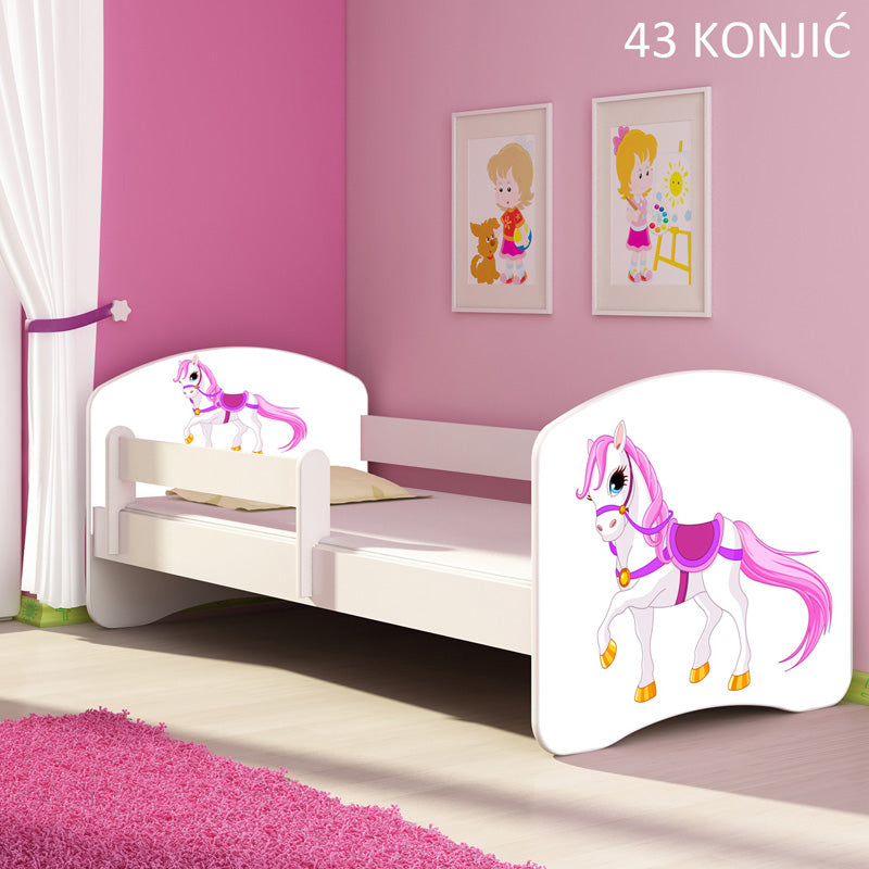Dječji krevet ACMA s motivom, bočna bijela 160x80 cm 43 Konjić