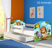 Dječji krevet ACMA s motivom, bočna bijela + ladica 140x70 cm 02 Animals