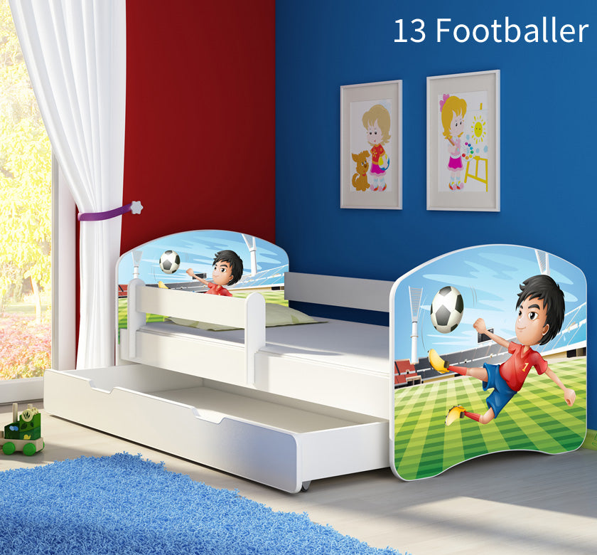 Dječji krevet ACMA s motivom, bočna bijela + ladica 140x70 cm 13 Footballer