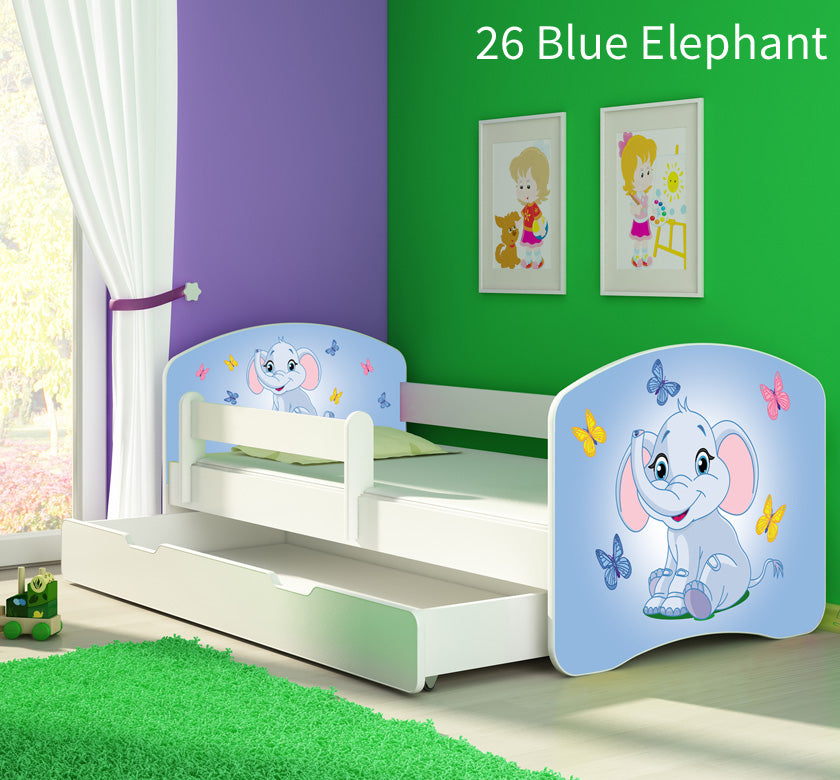 Dječji krevet ACMA s motivom, bočna bijela + ladica 160x80 cm 26 Blue Elephant