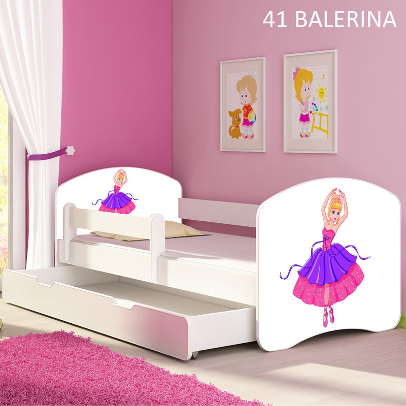 Dječji krevet ACMA s motivom, bočna bijela + ladica 160x80 cm 41 Balerina