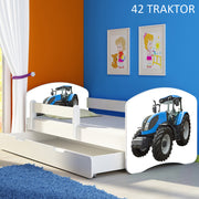 Dječji krevet ACMA s motivom, bočna bijela + ladica 160x80 cm 42 Traktor