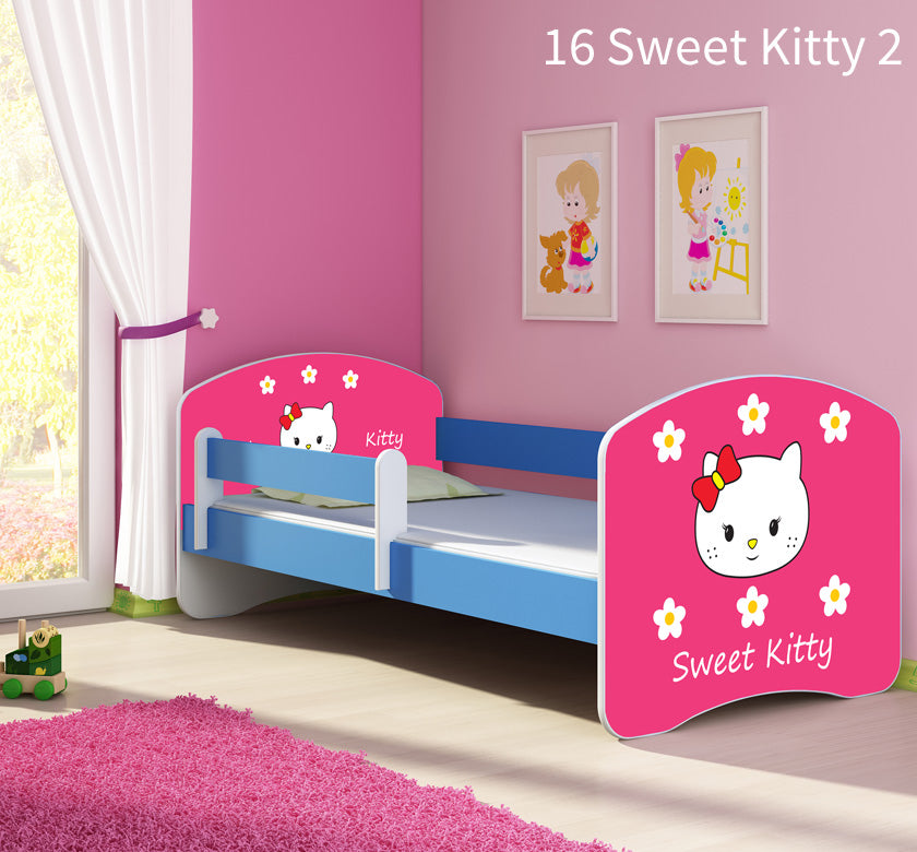 Dječji krevet ACMA s motivom, bočna plava 140x70 cm 16 Sweet Kitty 2