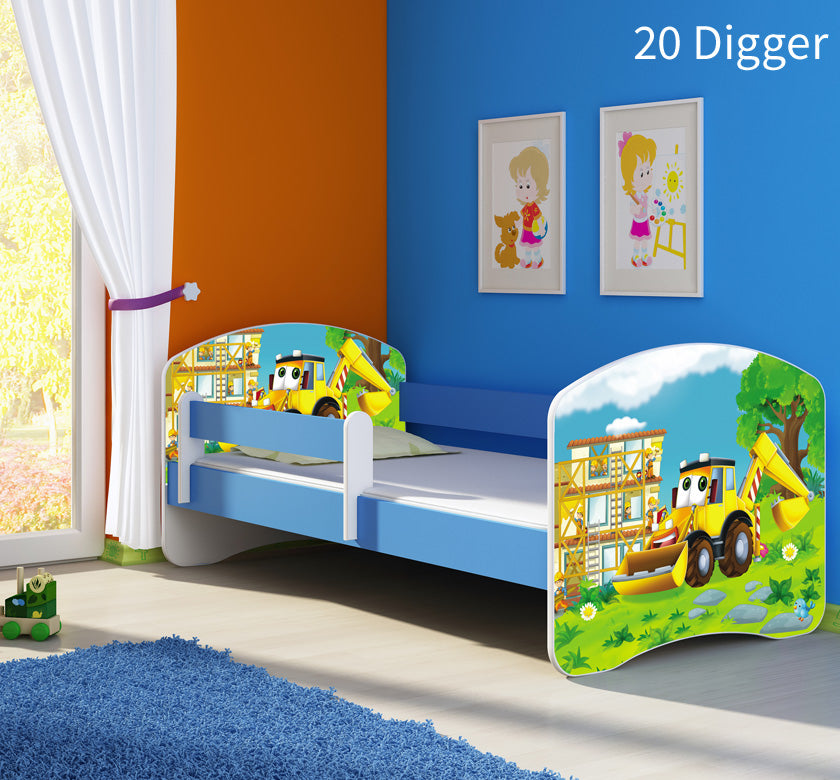 Dječji krevet ACMA s motivom, bočna plava 140x70 cm 20 Digger