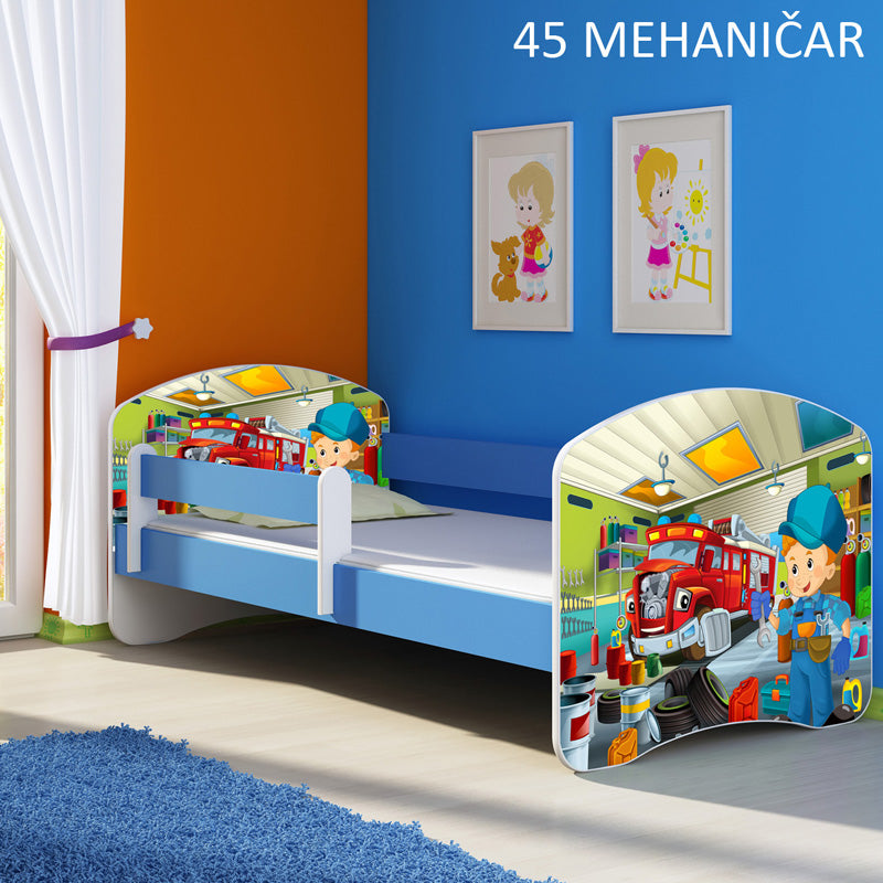 Dječji krevet ACMA s motivom, bočna plava 160x80 cm 45 Mehaničar