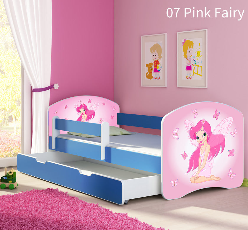 Dječji krevet ACMA s motivom, bočna plava + ladica 160x80 cm 07 Pink Fairy