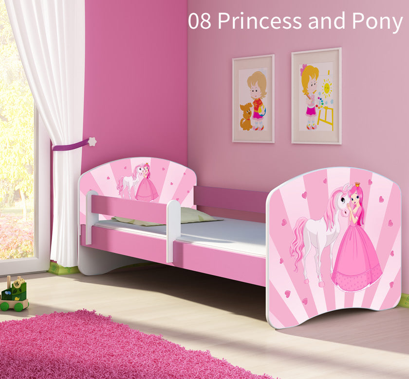 Dječji krevet ACMA s motivom, bočna roza 140x70 cm 08 Princess with Pony