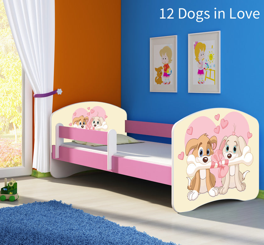 Dječji krevet ACMA s motivom, bočna roza 140x70 cm 12 Dogs in Love