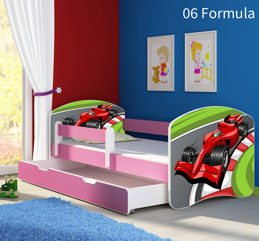 Dječji krevet ACMA s motivom, bočna roza + ladica 180x80 cm 06 Formula 1
