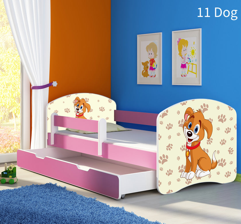 Dječji krevet ACMA s motivom, bočna roza + ladica 160x80 cm 11 Dog