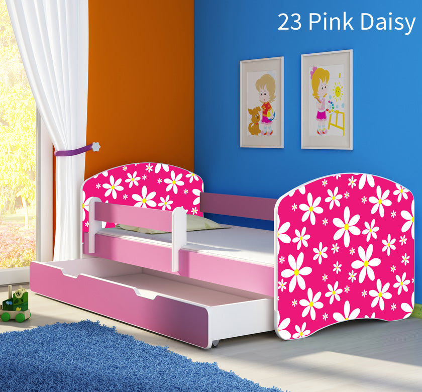 Dječji krevet ACMA s motivom, bočna roza + ladica 180x80 cm 23 Pink Daisy