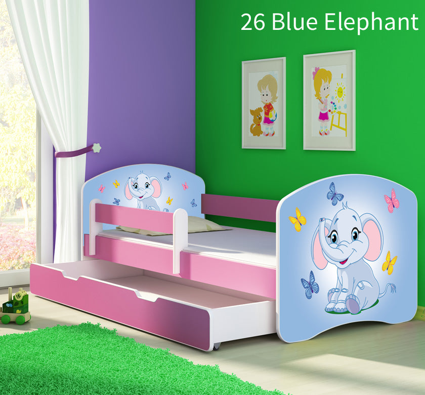 Dječji krevet ACMA s motivom, bočna roza + ladica 140x70 cm 26 Blue Elephant