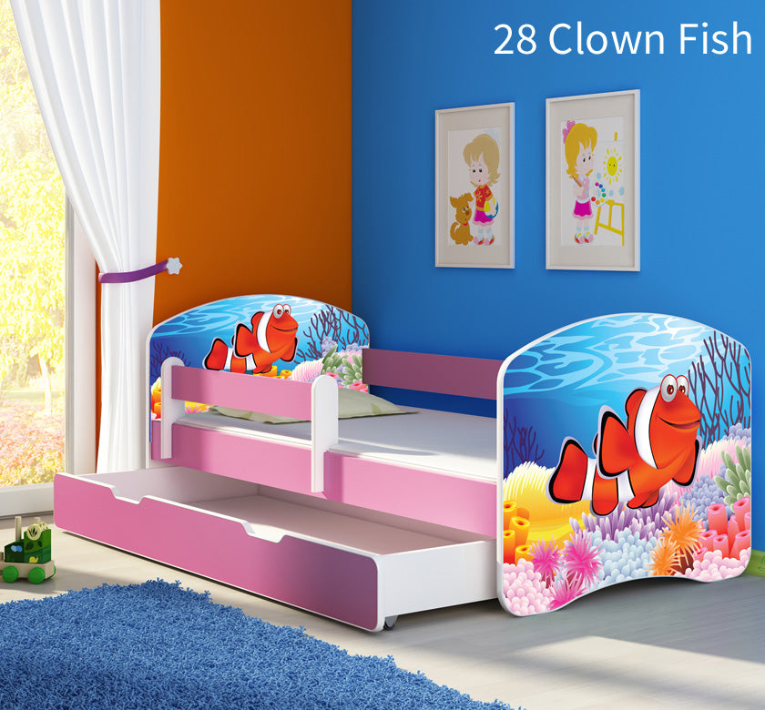 Dječji krevet ACMA s motivom, bočna roza + ladica 160x80 cm 28 Clown Fish