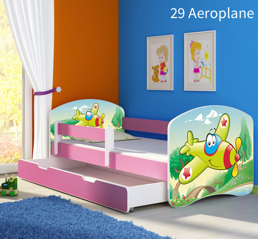 Dječji krevet ACMA s motivom, bočna roza + ladica 160x80 cm 29 Aeroplane