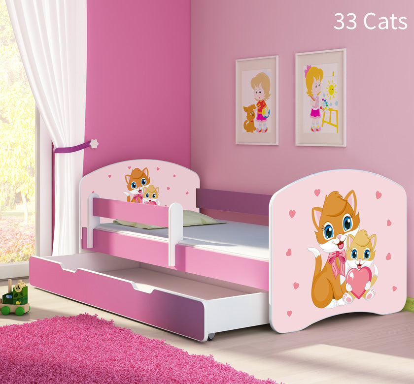 Dječji krevet ACMA s motivom, bočna roza + ladica 180x80 cm 33 Cats
