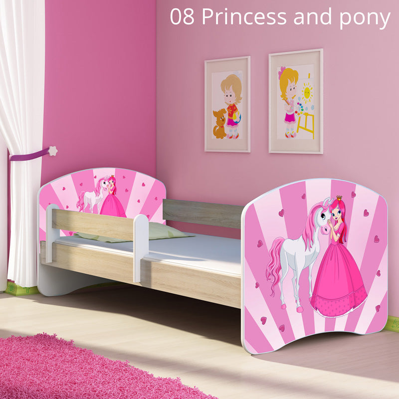 Dječji krevet ACMA s motivom, bočna sonoma 140x70 cm 08 Princess with Pony